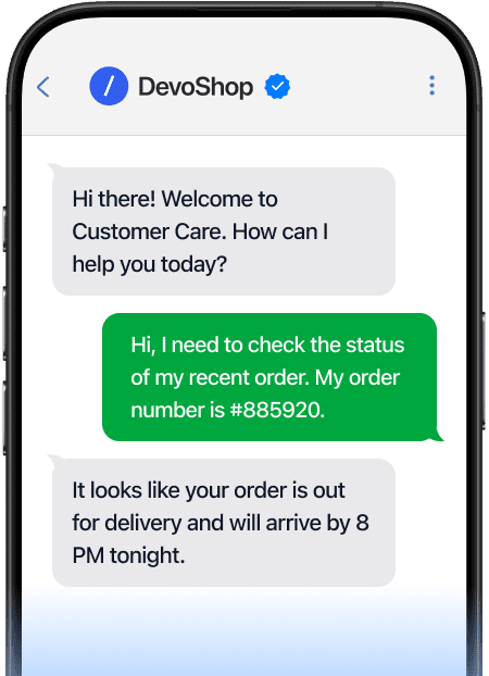 Customer care chat conversation with order updates